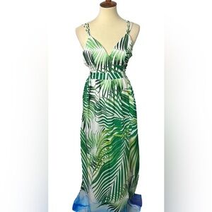 A. Peach Long Tropical Print Maxi Dress Size Small